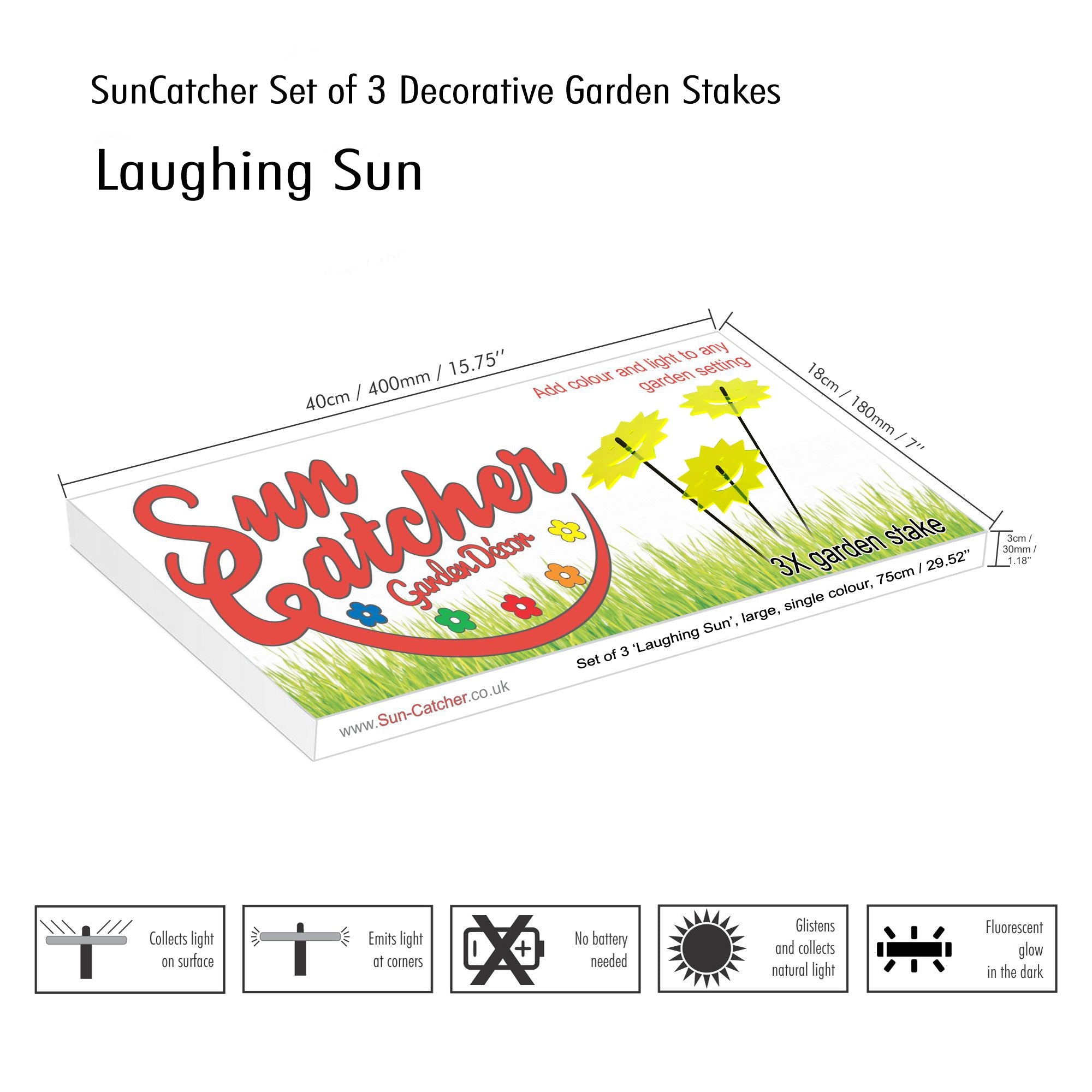 Large Garden Décor Ornaments Set of 3 'Laughing Suns'