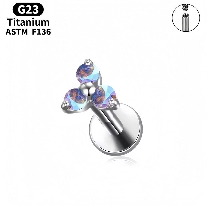 Triple Zircon Flat Back Stud Earrings | Titanium Piercing Jewellery