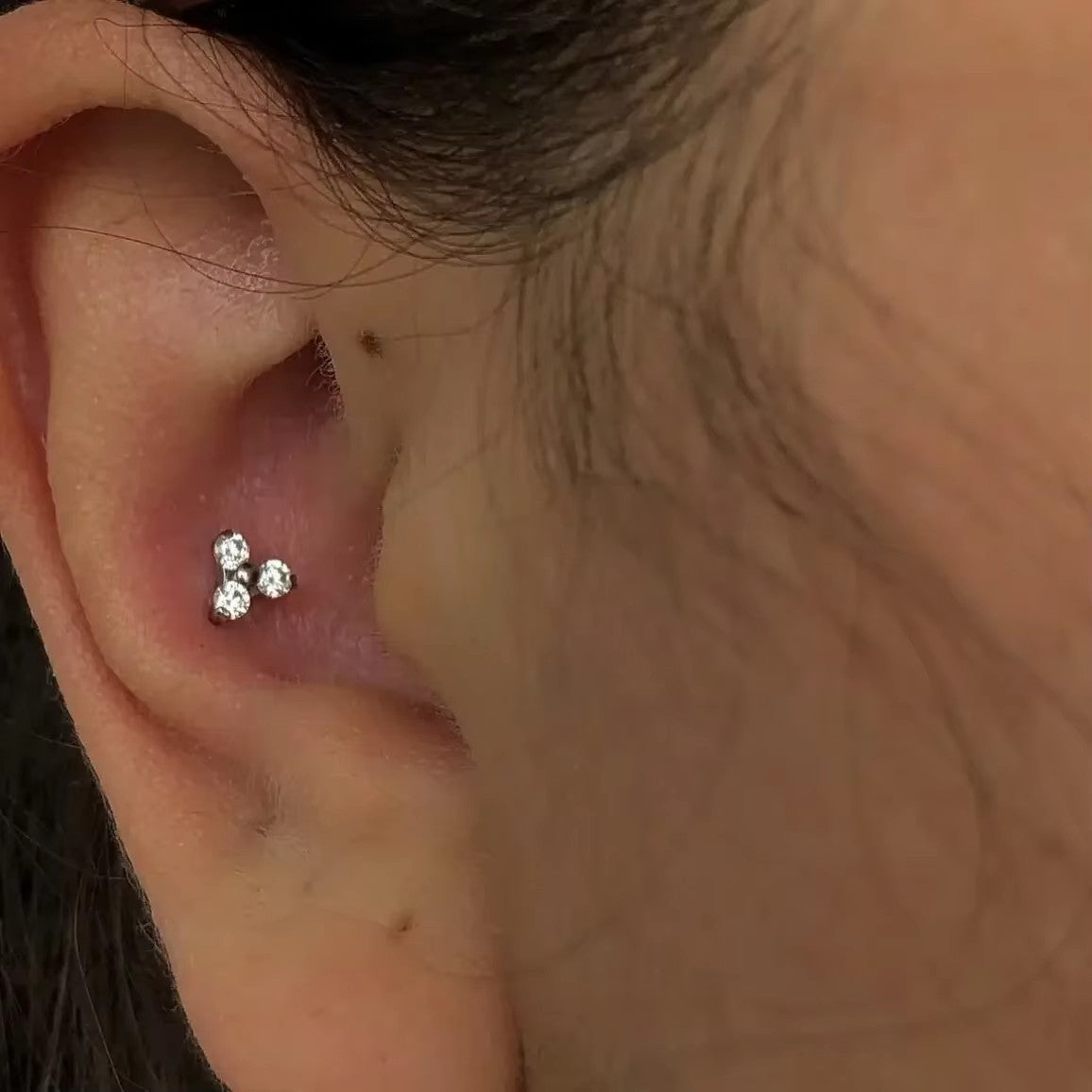 Triple Zircon Flat Back Stud Earrings | Titanium Piercing Jewellery