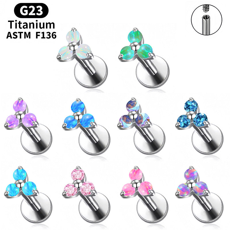 Triple Zircon Flat Back Stud Earrings | Titanium Piercing Jewellery