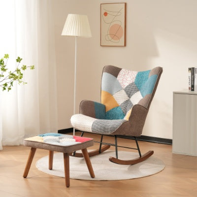 Patchwork Rocking Chair & Footstool Set