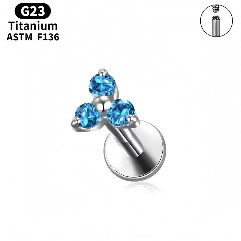Triple Zircon Flat Back Stud Earrings | Titanium Piercing Jewellery