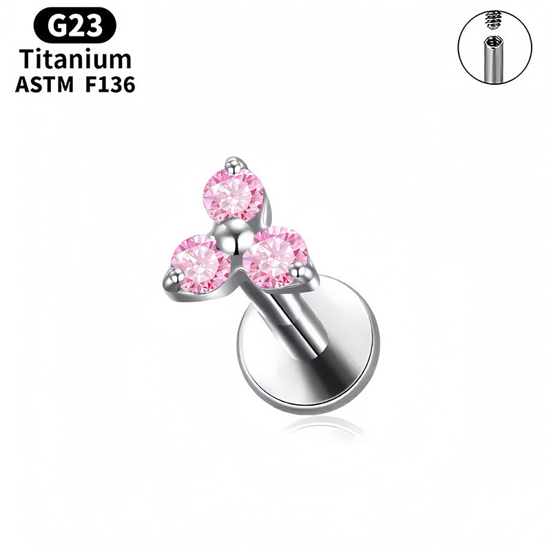 Triple Zircon Flat Back Stud Earrings | Titanium Piercing Jewellery