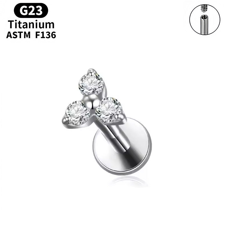 Triple Zircon Flat Back Stud Earrings | Titanium Piercing Jewellery